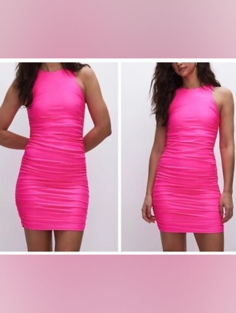 Good American Hot Pink Ruched Bodycon Dress